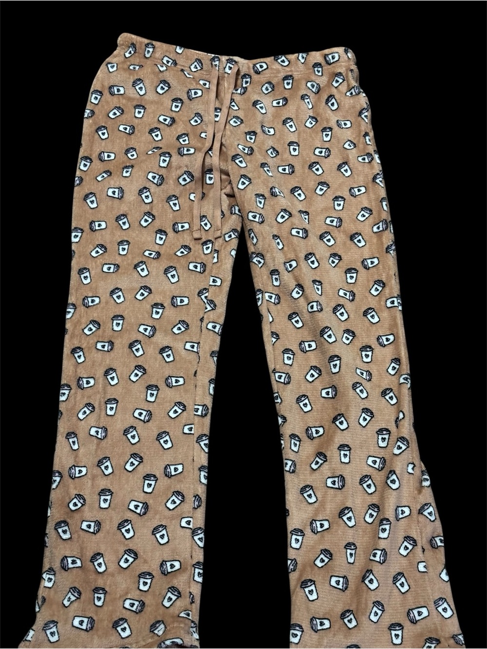 Ladies Brown Coffee Cup Print plush Pajama Pants